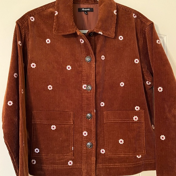 Madewell Embroidered Flower Floral Corduroy Crop Shirt-Jacket - Picture 7 of 12